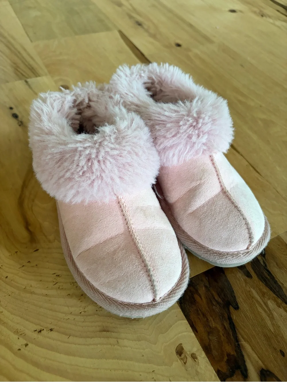 UGG Pink Plush Cuff Kids Slippers